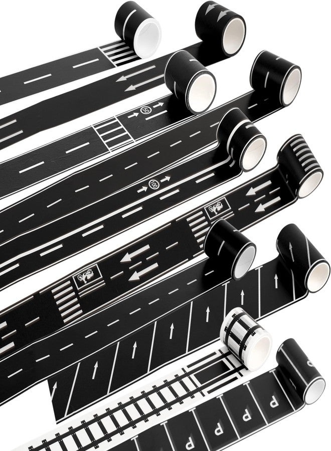 Haconba 10 Rolls Kids Road Tape Set Highway Road Tape Traffic Track Railway Tape Black Parking Spot Tape for Kids Birthday Racing Themed Party Decor, 10 Styles - Image 1